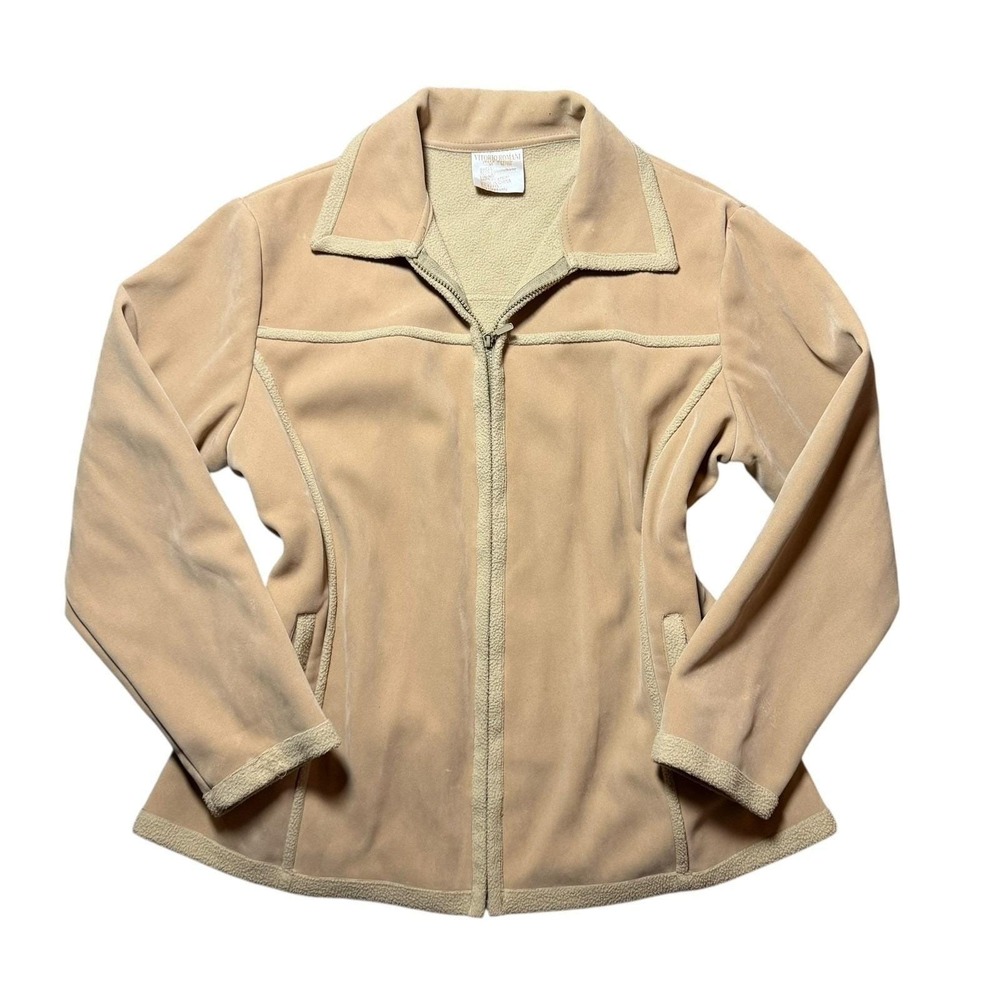 Victorio Romani XL Faux Suede Jacket Tan Zip Front Fleece Lined Coat Womens